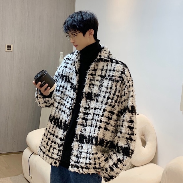 予約販売】ジャケット チェック柄 アウター メンズ モノトーン  