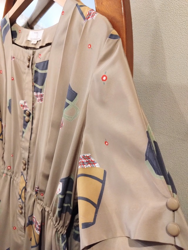 60❜s鞄とスカーフ柄レトロワンピース/アンティークバッグ日本製国産古着服MADEINJAPAN
