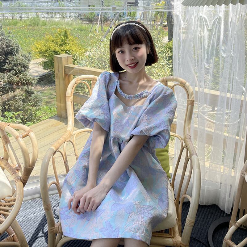 スリーブドレス サマーショートスカート 大人ガーリー スウィート キュート カジュアル ふわふわ 夏物 スーパーモール20860372661