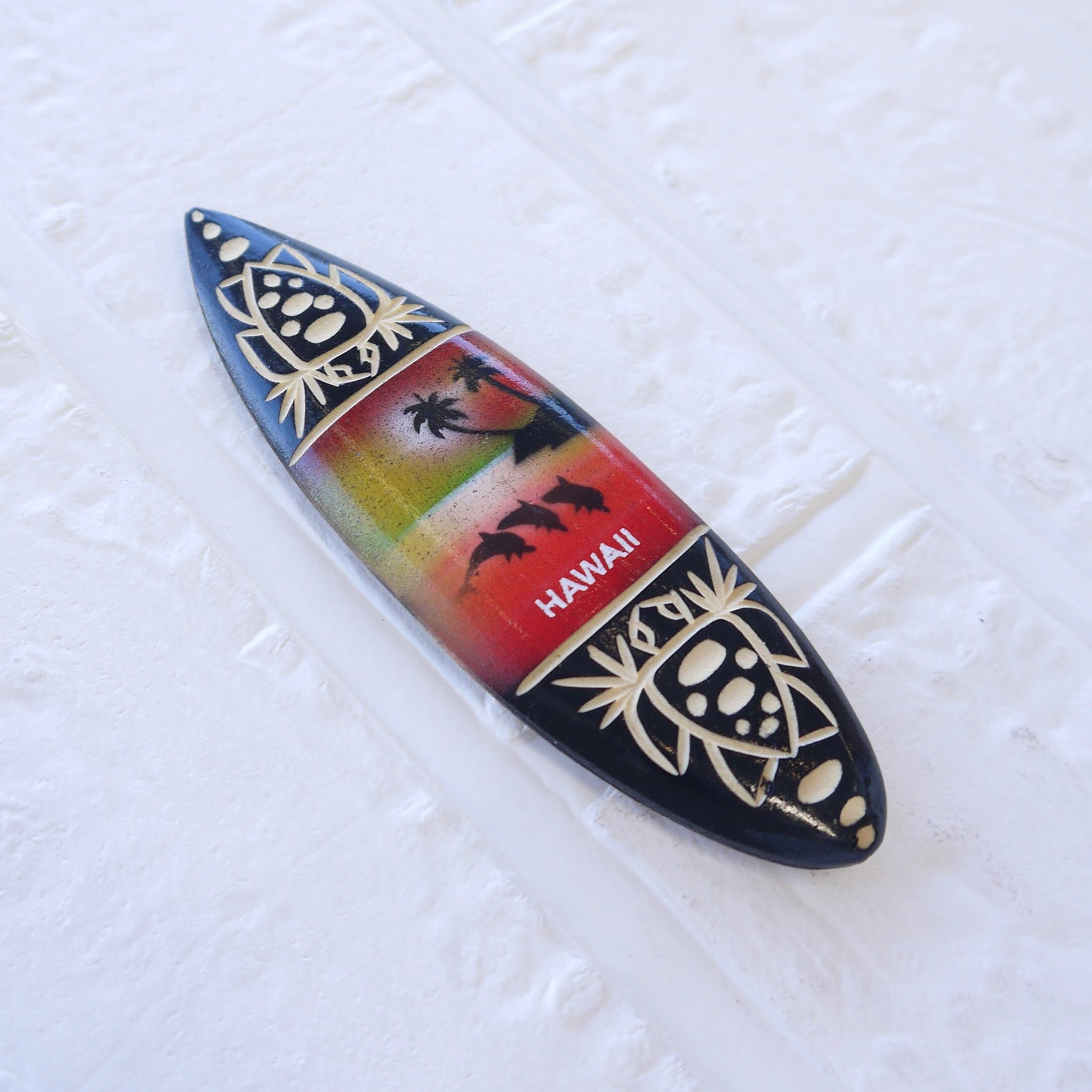 ★ハワイ直輸入★ハワイアンマグネット/スプレーアート ウッド サーフボード/HAWAII/キッチン/木彫り/カービング<ホヌ サンセット>WG-66