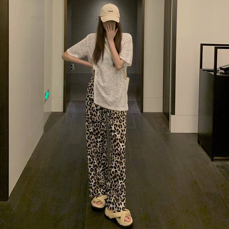 ルーズ薄手Tシャツ レオパードパンツ レッドサマー ストリート 夏物 ガールズファッション72091685998