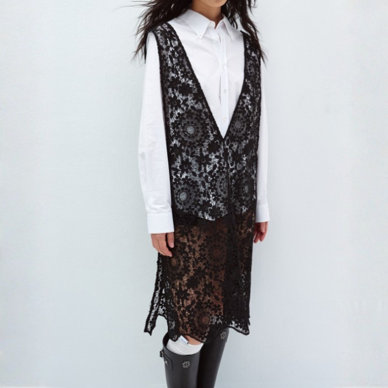 Voile Lace V-Neck Dress F0562