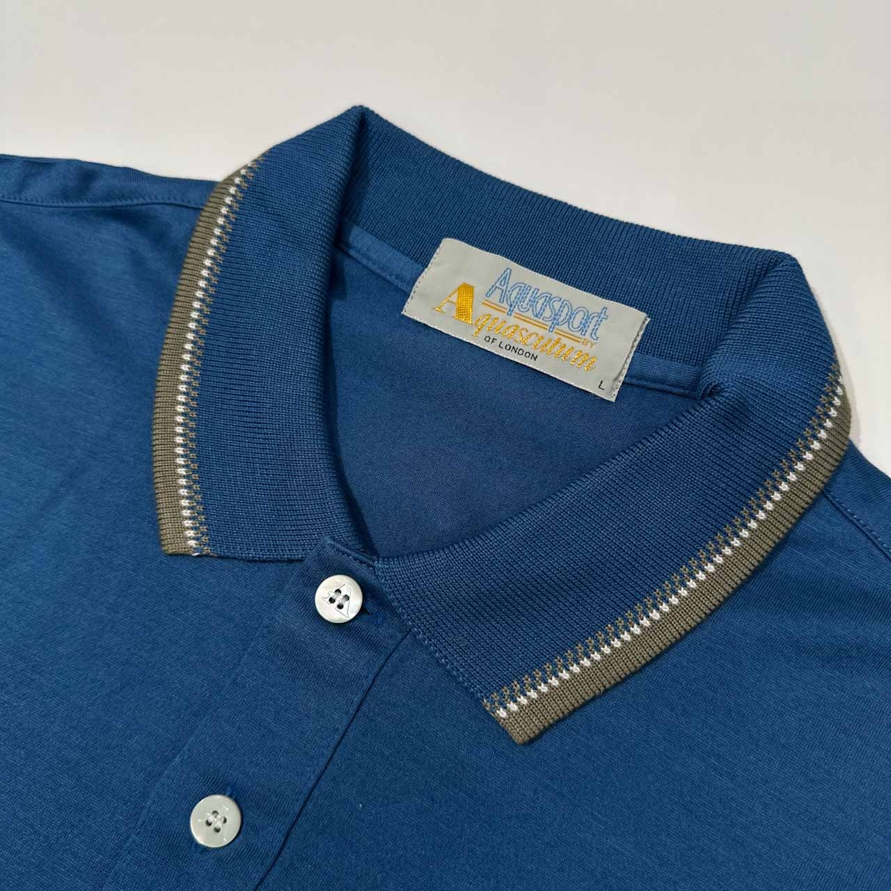 90s Aquascutum アクアスキュータム Aquasport ロゴ刺繍 天竺コットン 半袖 ポロシャツ サイズ L /ブルー/ビンテージ
