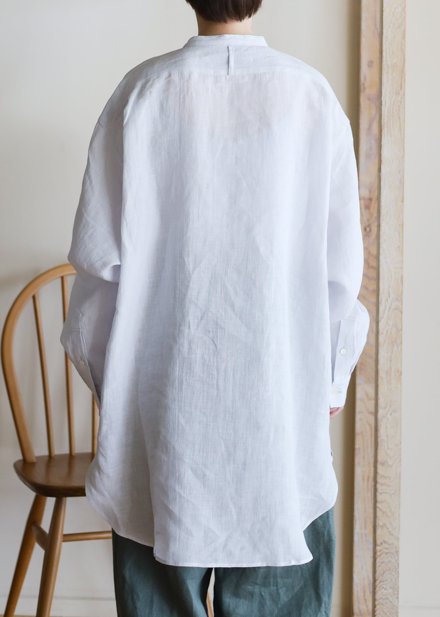 Vlas Blomme - Washed 60/1 Linen チュニックシャツ - Burgundy / Ice