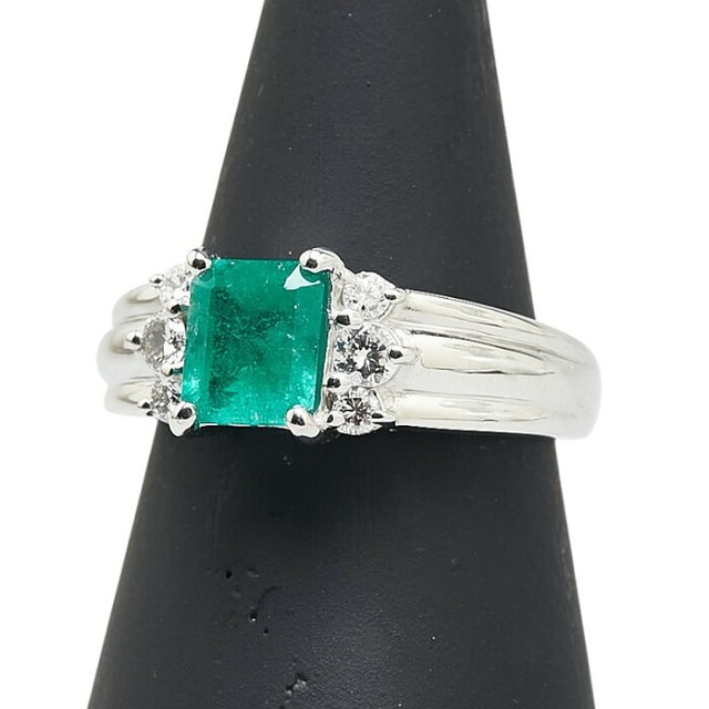 ノーブランド グリーン Pt950 プラチナ エメラルド1.08ct ダイヤ0.28ct リング 指輪 レディース no brand 12号 【中古】