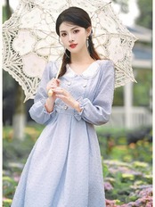 【0124】Embossed Ribbon Lace Long Sleeve Dress