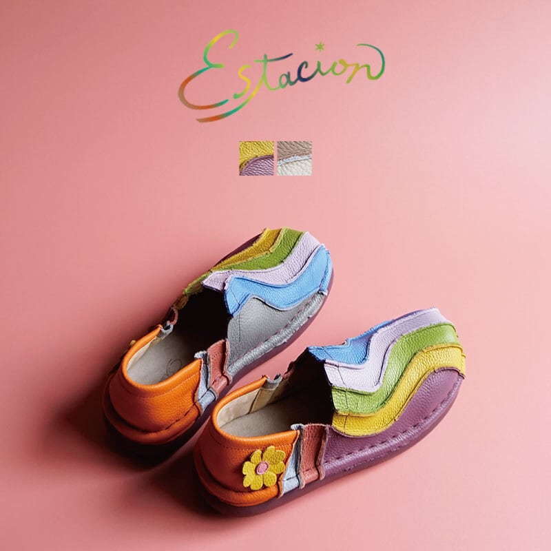 Estacion エスタシオン フラワーモチーフ本革スリッポンシューズ