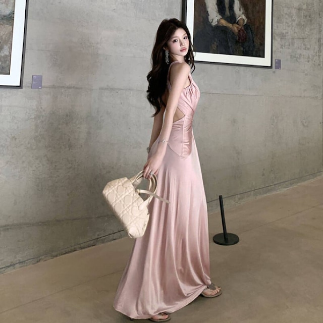 ロングドレス バックレス 落ち感 パーティー 女っぽさが漂う