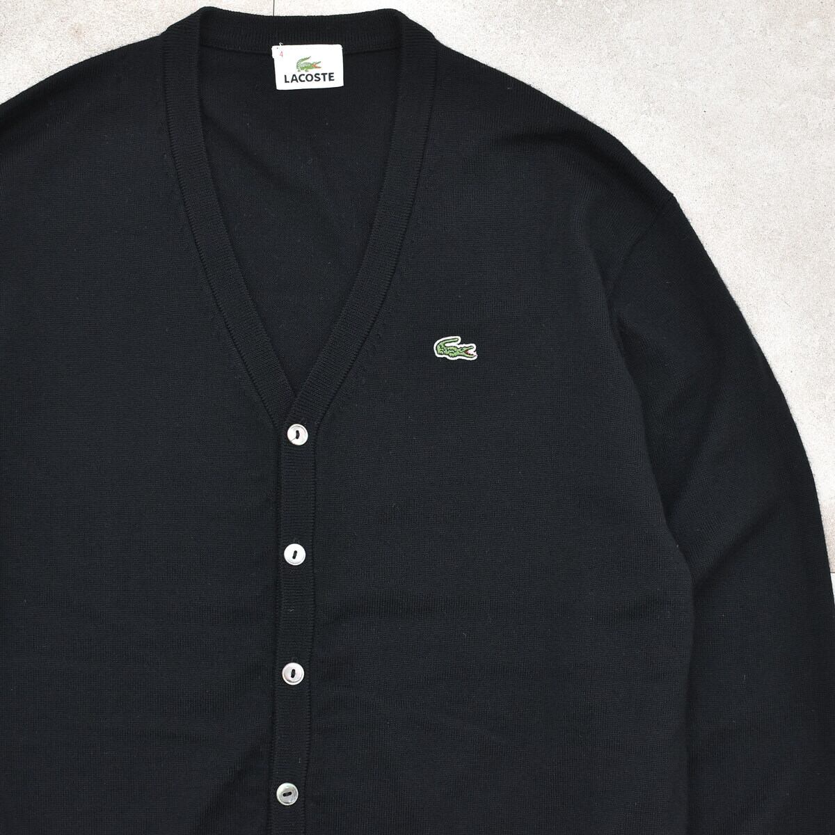 LACOSTE black wool high gauge knit cardigan | 古着屋 grin days