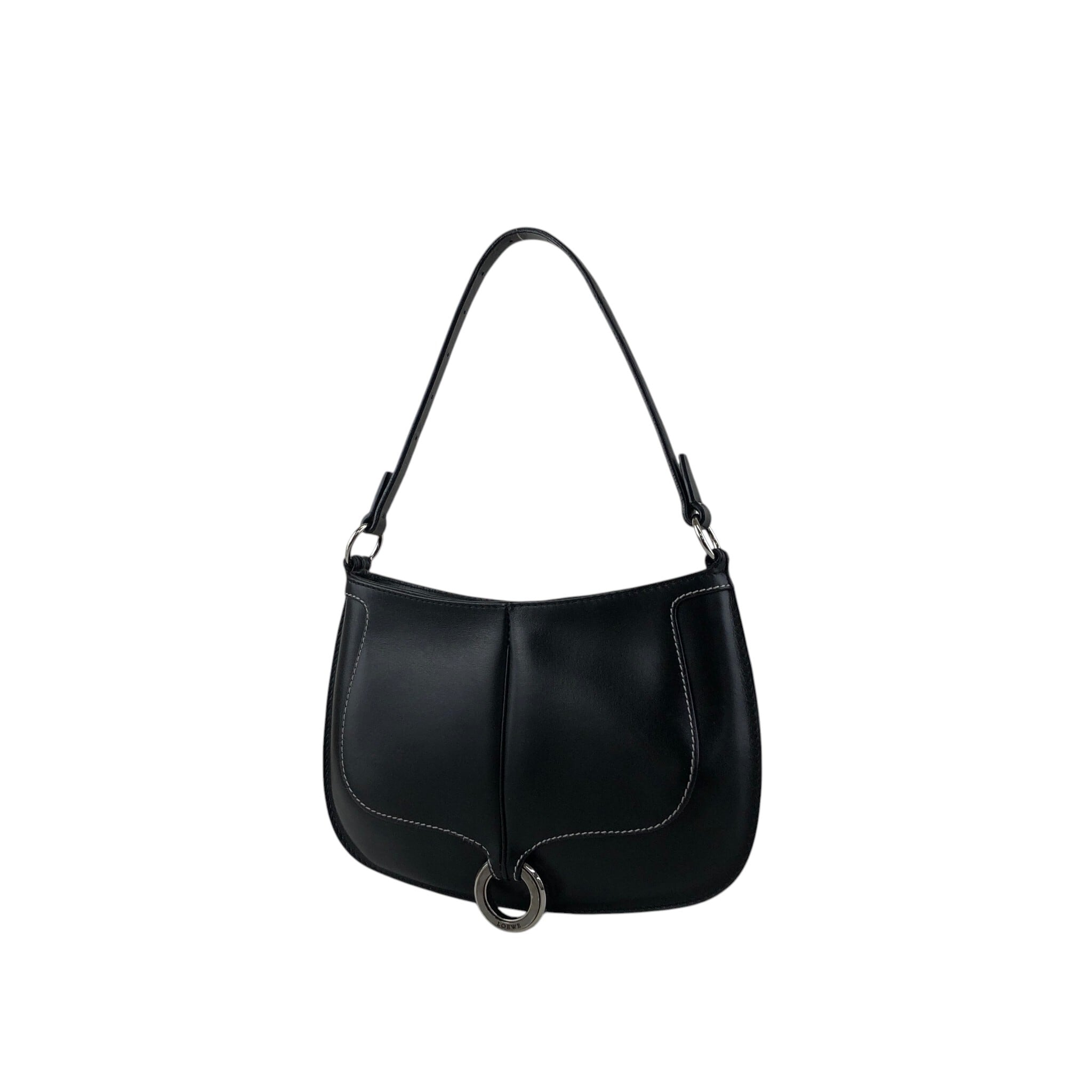 LOEWE 黒 レザー ハンドバッグ LOEWE ロエベ ハンドバッグ ブラック ロゴ サークルモチーフ レザー