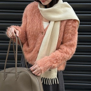 v-neck shaggy knit cardigan　J00342