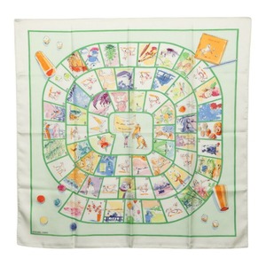 エルメス カレ90 Le jeu des petits bonheurs 小さな幸せのゲーム スカーフ マルチカラー ホワイト シルク レディース HERMES 中古