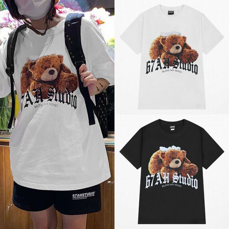 【新品】 オーバーサイズ Tシャツ カジュアル 半袖 くま 黒 L