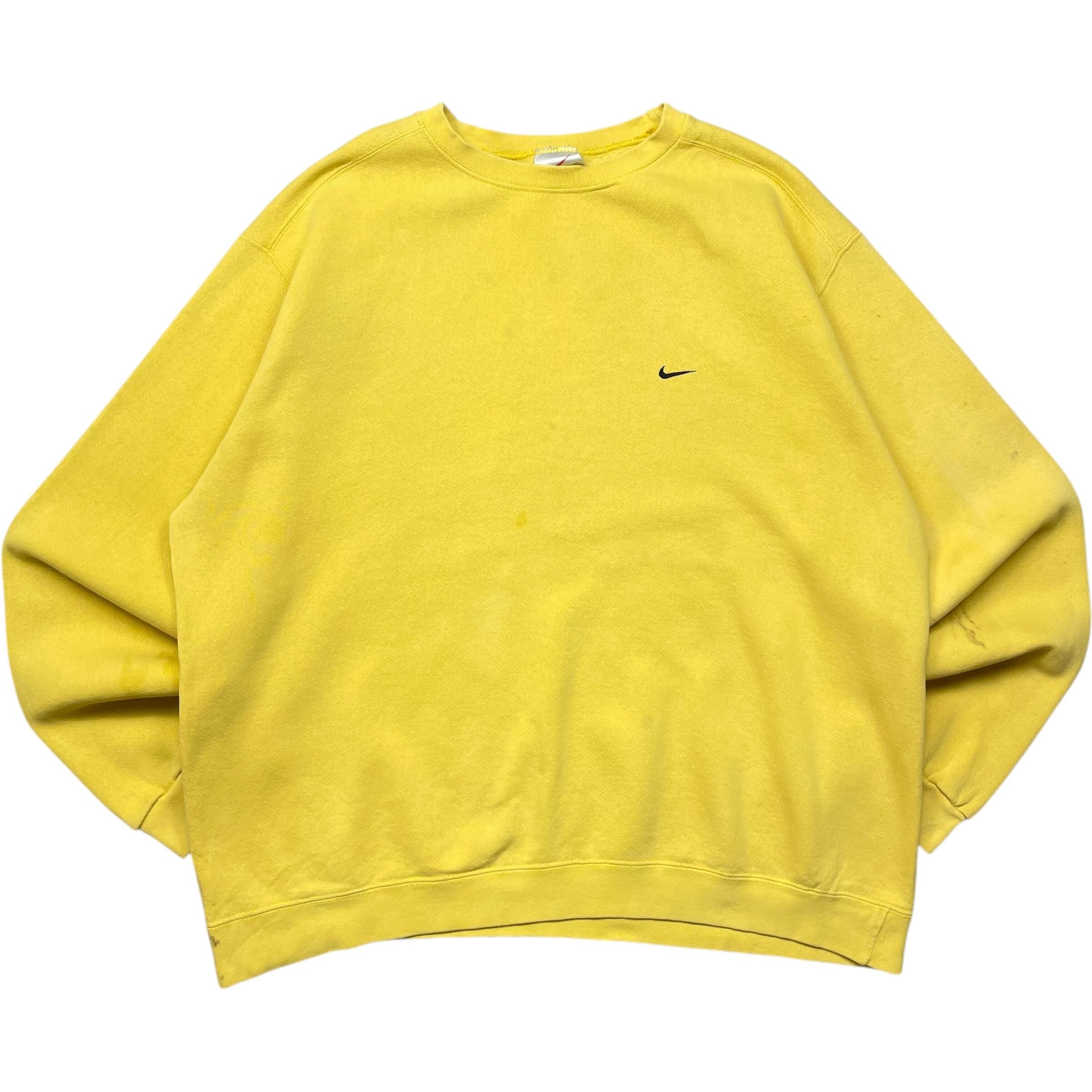 《XL》NIKE ナイキ ワンポイント ロゴ 刺繍 スウェット イエロー USA製 90年代 vintage no.5517