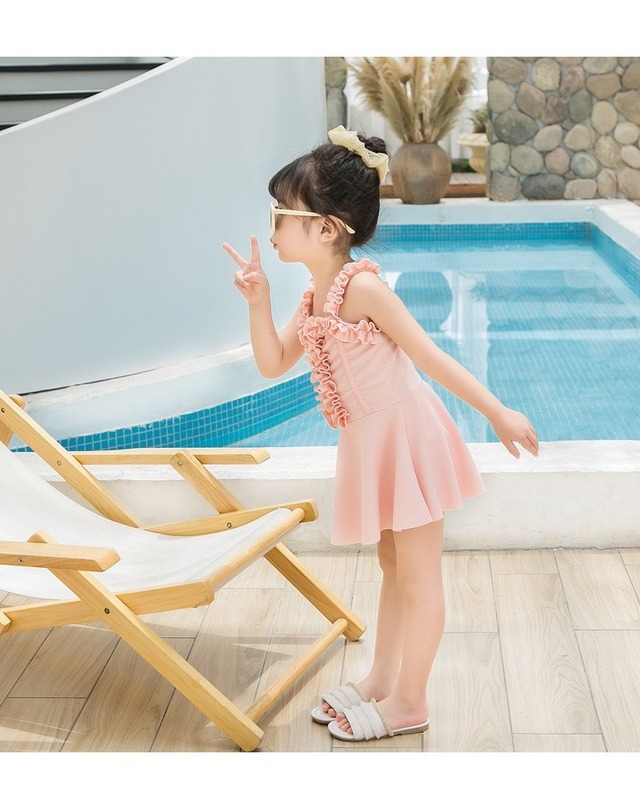 韓国子供服 花付きキッズ水着ワンピース Kobebaby