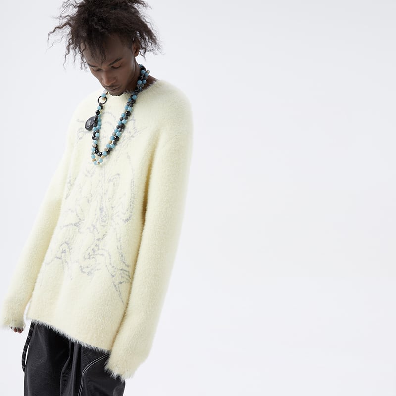 NUTEMPEROR - PIERCED PLUSH KNITTED SWEATER (OFF WHITE) | RCv