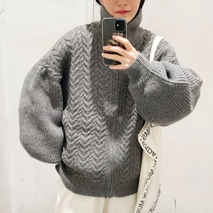 Double zip cable knit cardigan (charcoal)