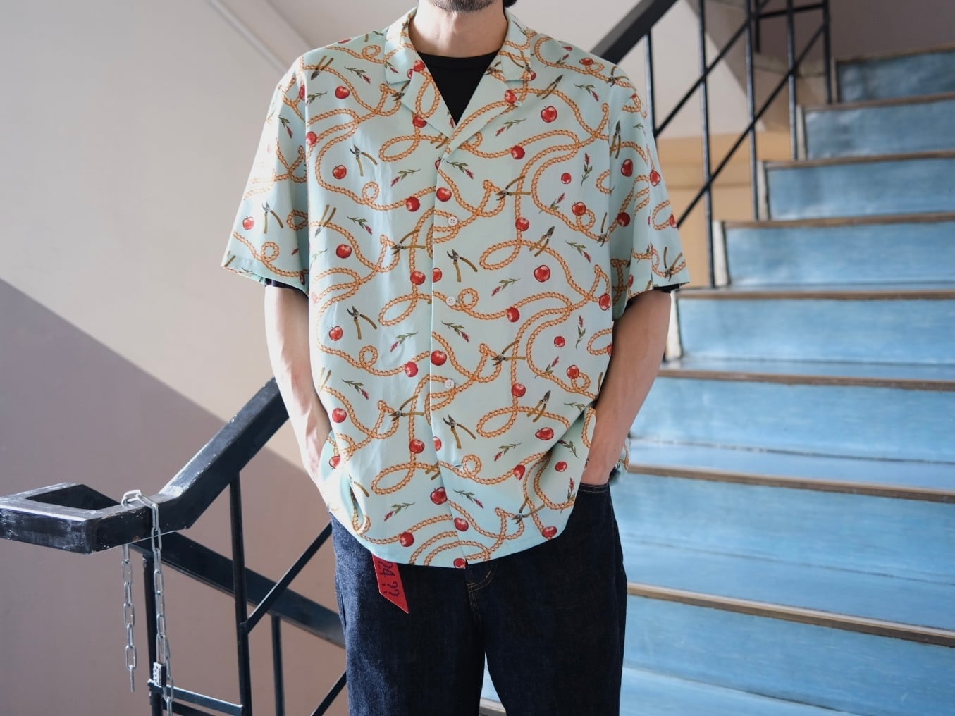 DIGAWEL” Open-collar S/S shirt (apple&chain)” | Lapel online store