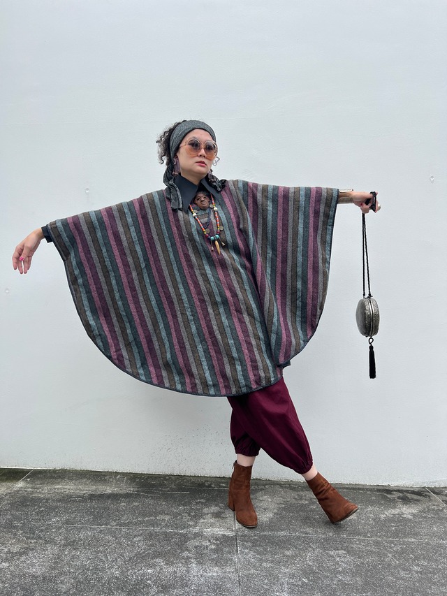 Vintage stripe wool poncho