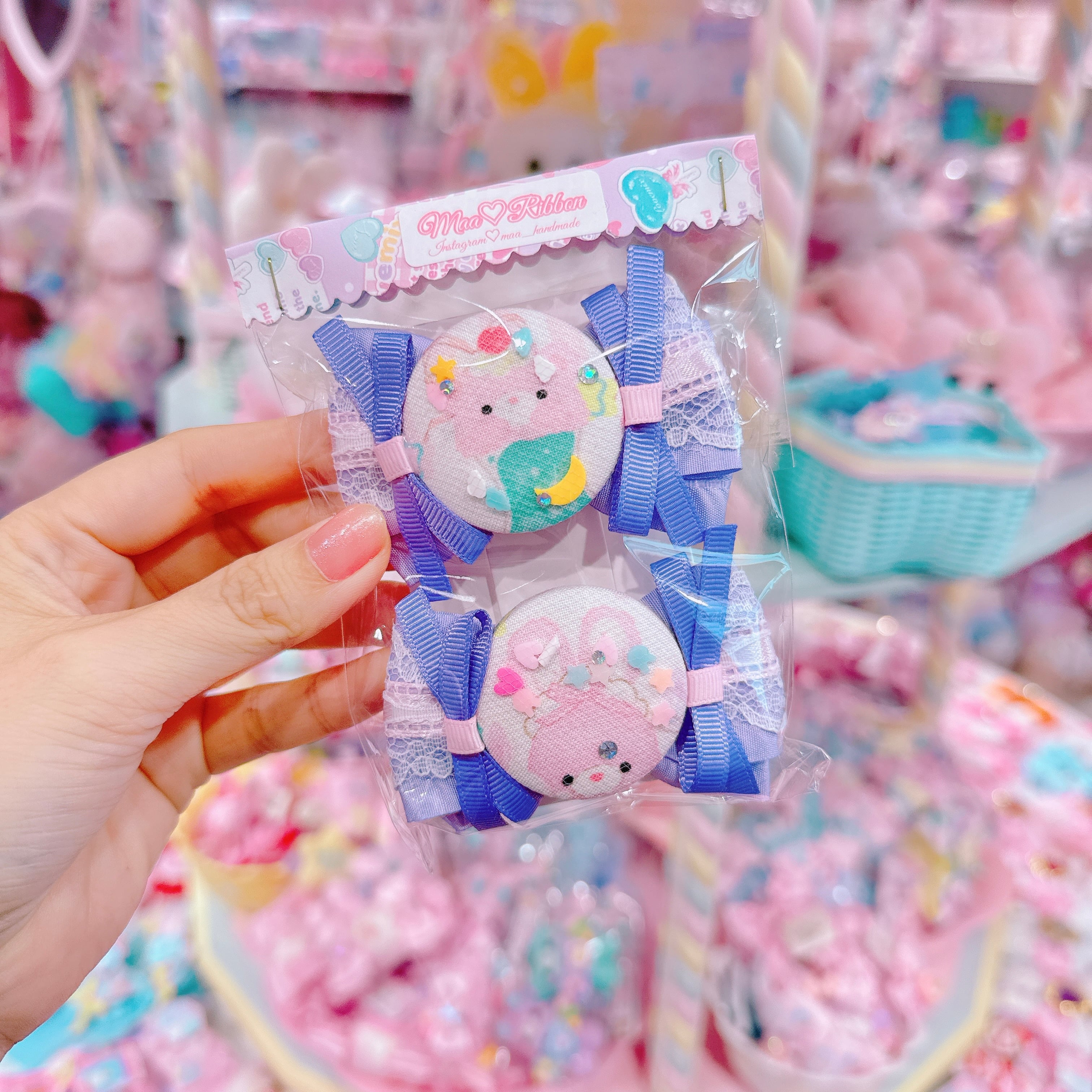 【R14】50-26くるみキャンディリボンツインヘアクリップ