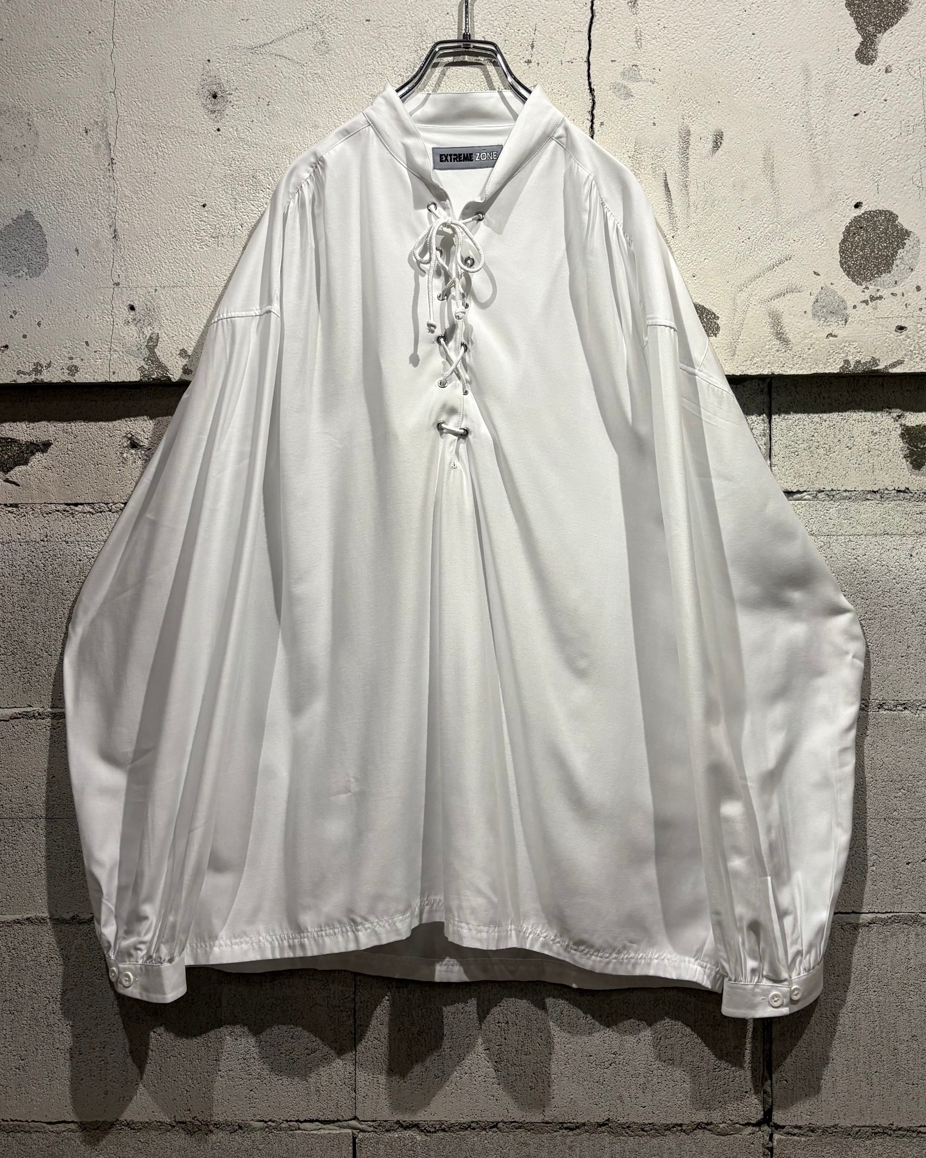 Caka otto】Lace Up Gimmick Vintage Rayon Blend Pullover Shirt