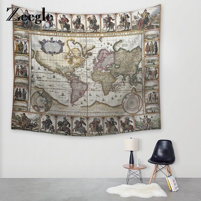 Zeegle世界地図柄タペストリー壁掛けポリエステルベッドカバースロー毛布カーテンビーチマットテキスタイルホーム装飾