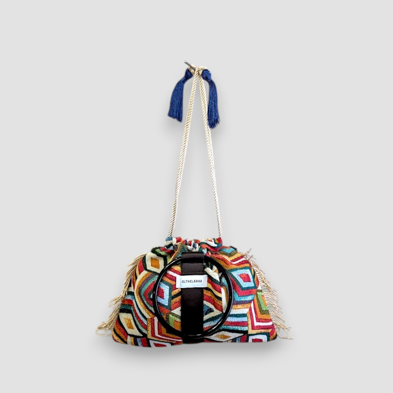 Jacquard Prism Ring Bag-Brown×Navy