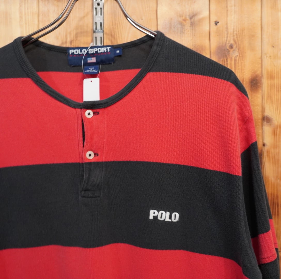 90s polosport ralphlauren ボーダー ヘンリーネック Tシャツ M 90s polosport ralphlauren ボーダー ヘンリーネック Tシャツ M