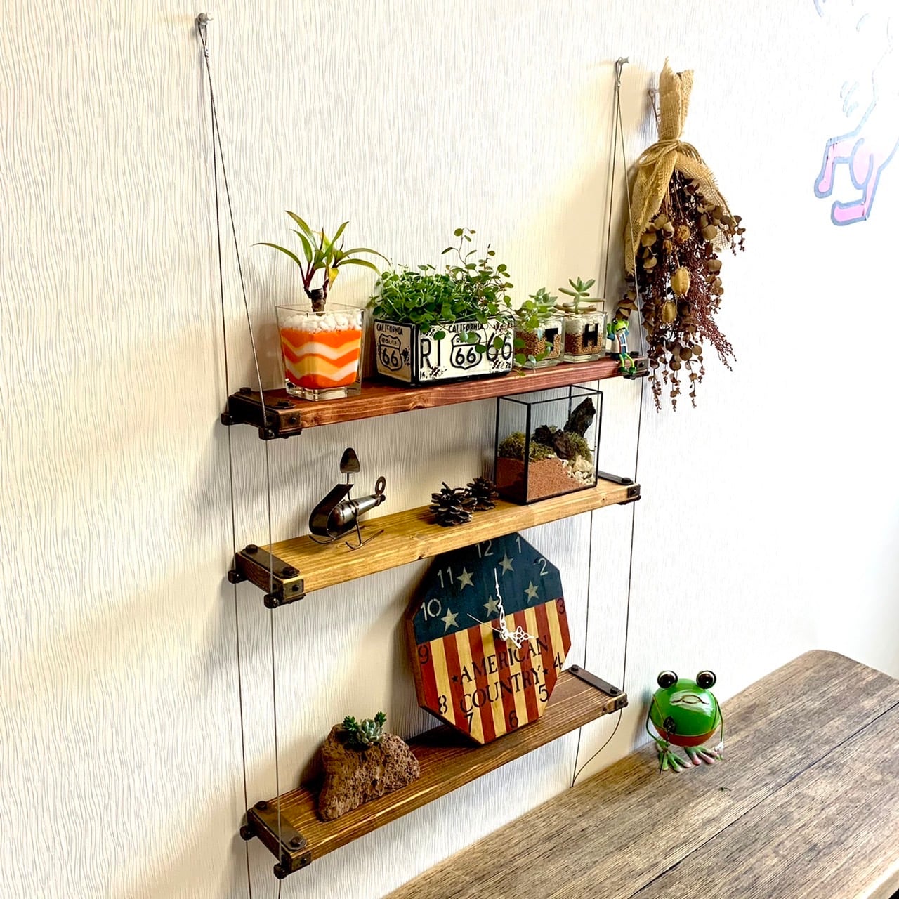 ☆再販☆サイズオーダー可能♪選べるカラー&棚数♪ワイヤー吊り下げ式