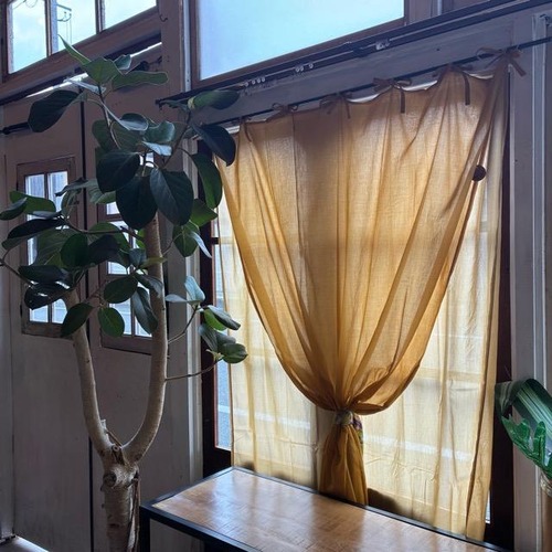 India Cotton voile double curtains Mustard 100×180cm　　インド　コットンボイルダブルカーテン　マスタード　腰高窓カーテン　レースカーテン　グリーン