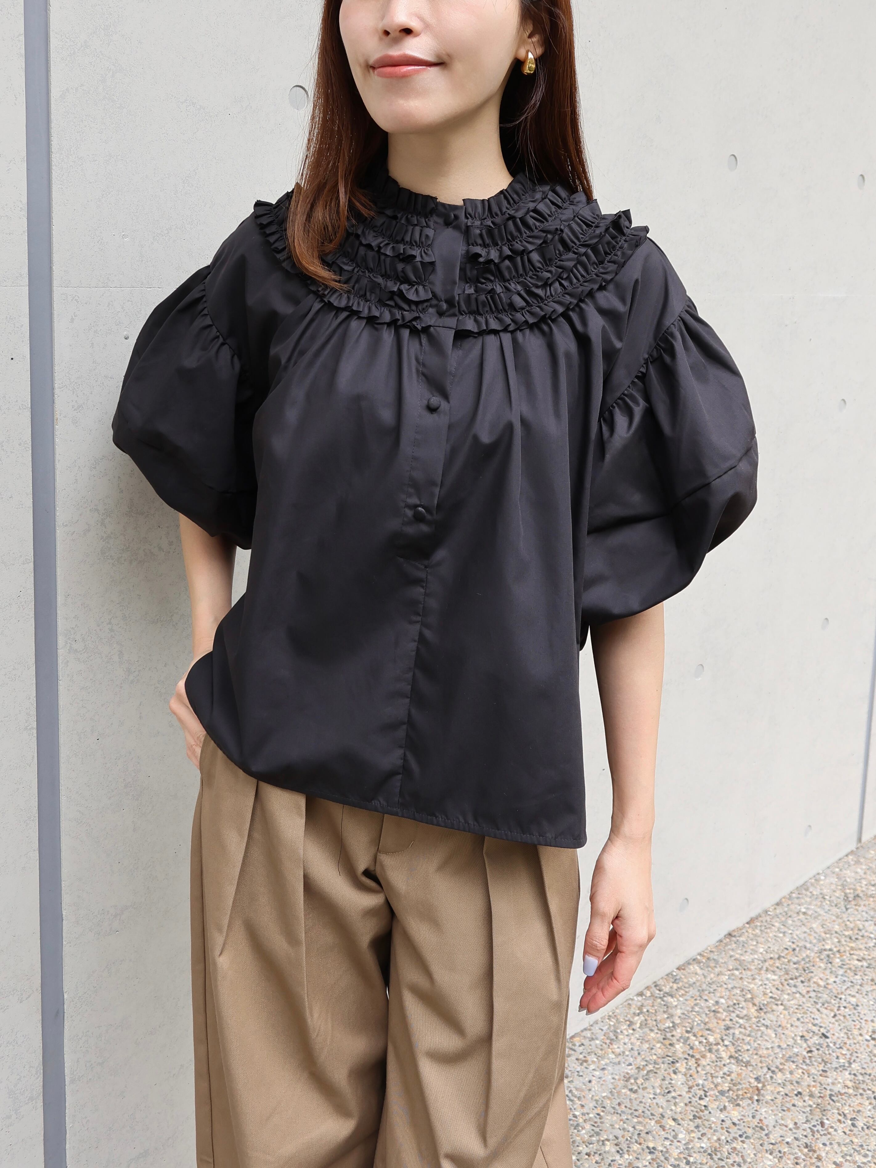 COYSEIO コイセイオ フリンジブラウス 黒 M COYSEIO ブラック フリンジ シャーリング ブラウス 【公式通販】