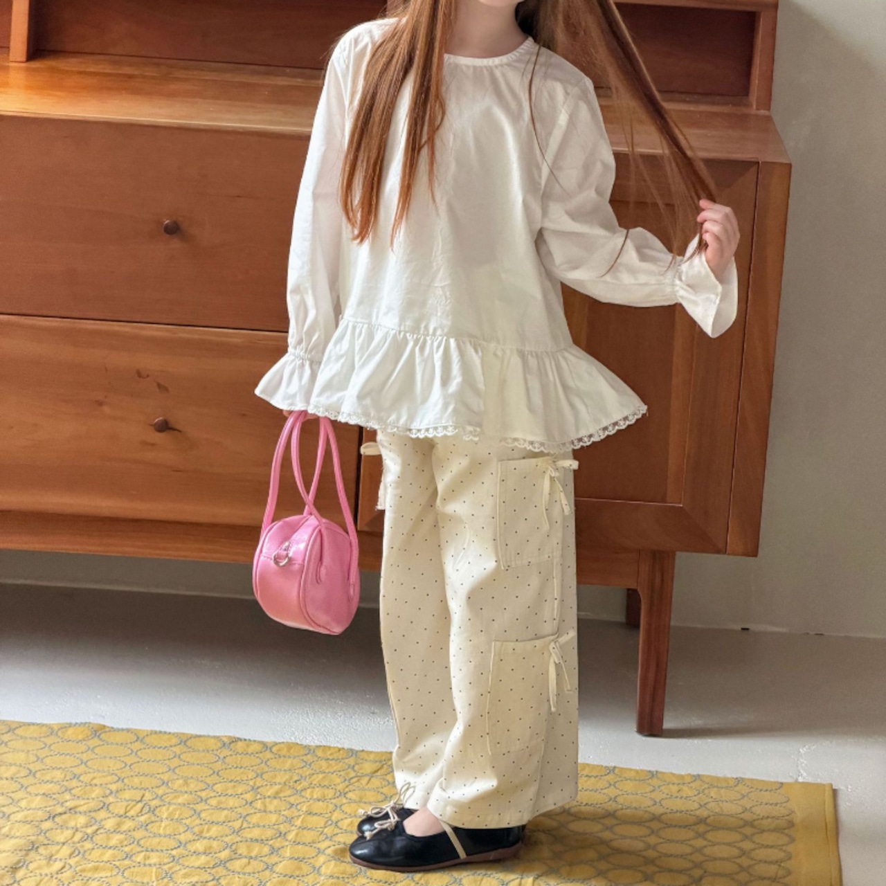 春水玉柄リボン付きボトムス