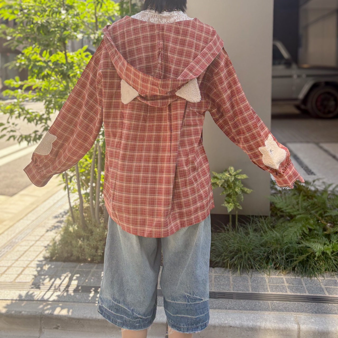 【会話のきっかけ服。】「そのフード可愛いですね」で繋がるねこ耳フード付きチェックシャツ【無言の自己紹介】 - 14