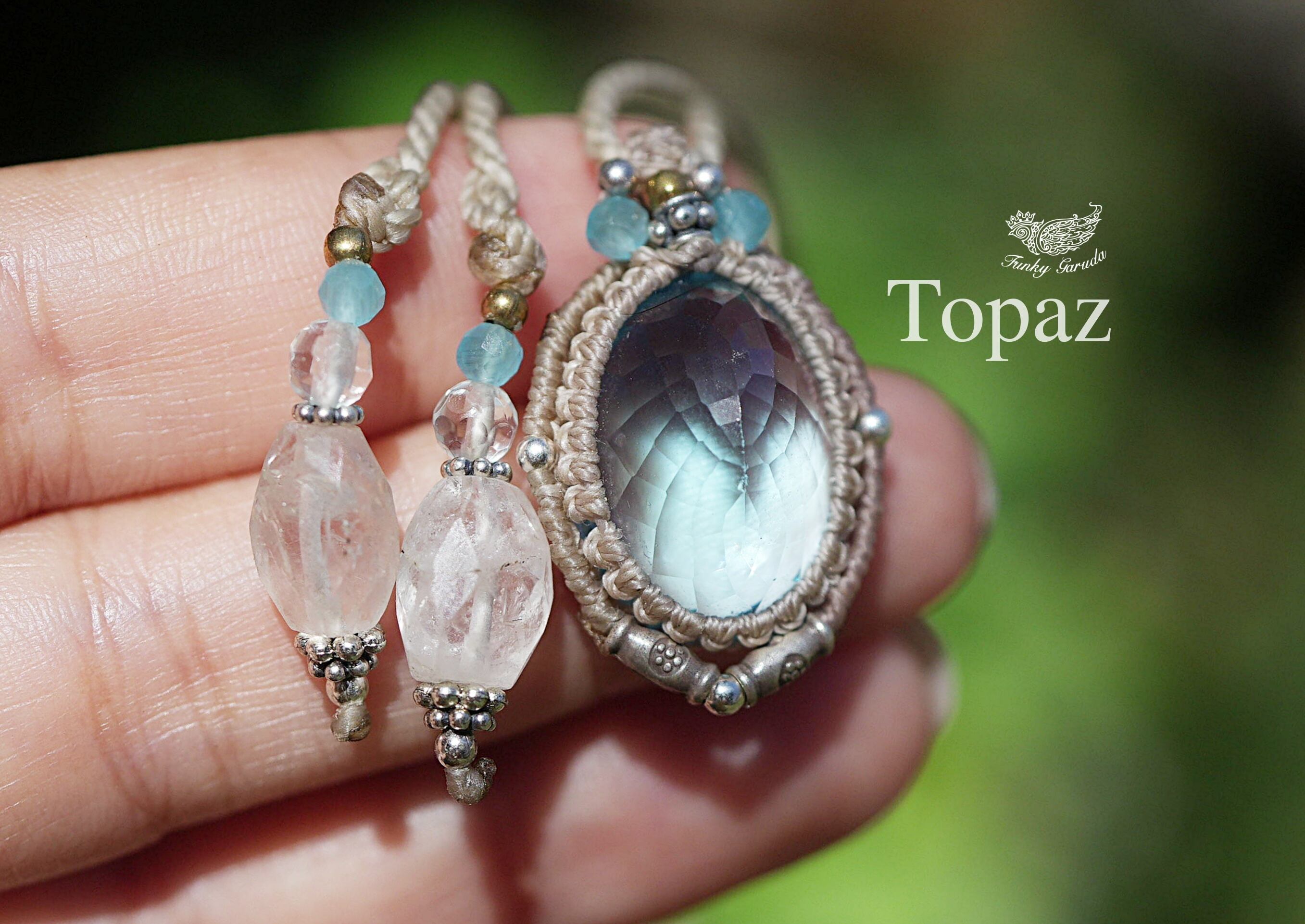 23.5ct宝石★ブルートパーズ マクラメネックレス1614