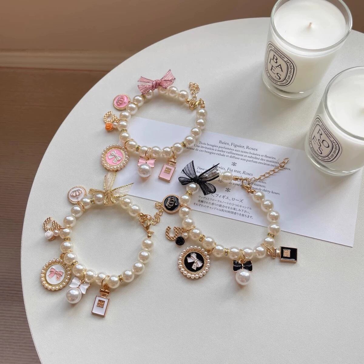 パールビーズリボンチャームネックレス 00210