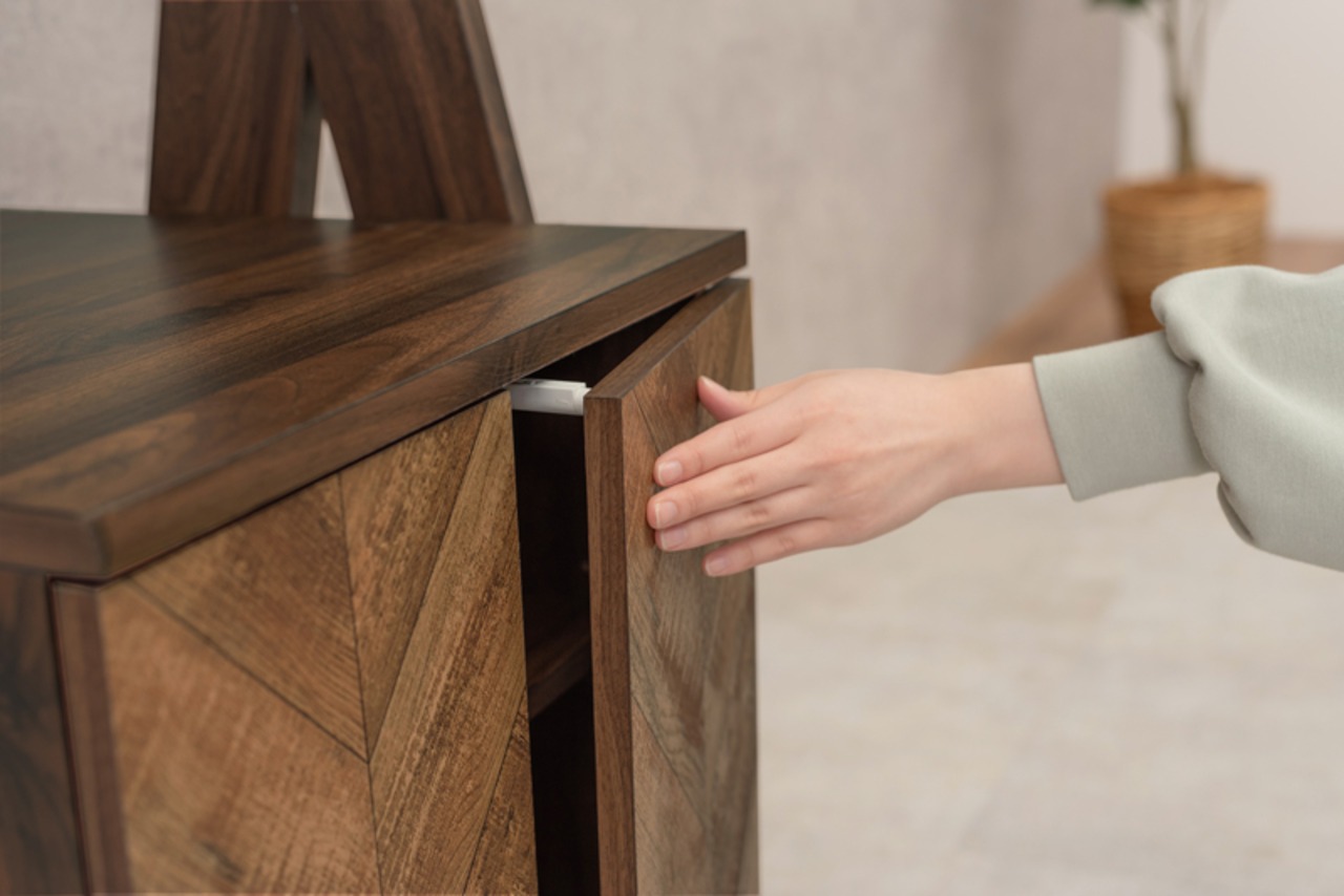 木目調ヘリンボーン 幅75cm キャビネット