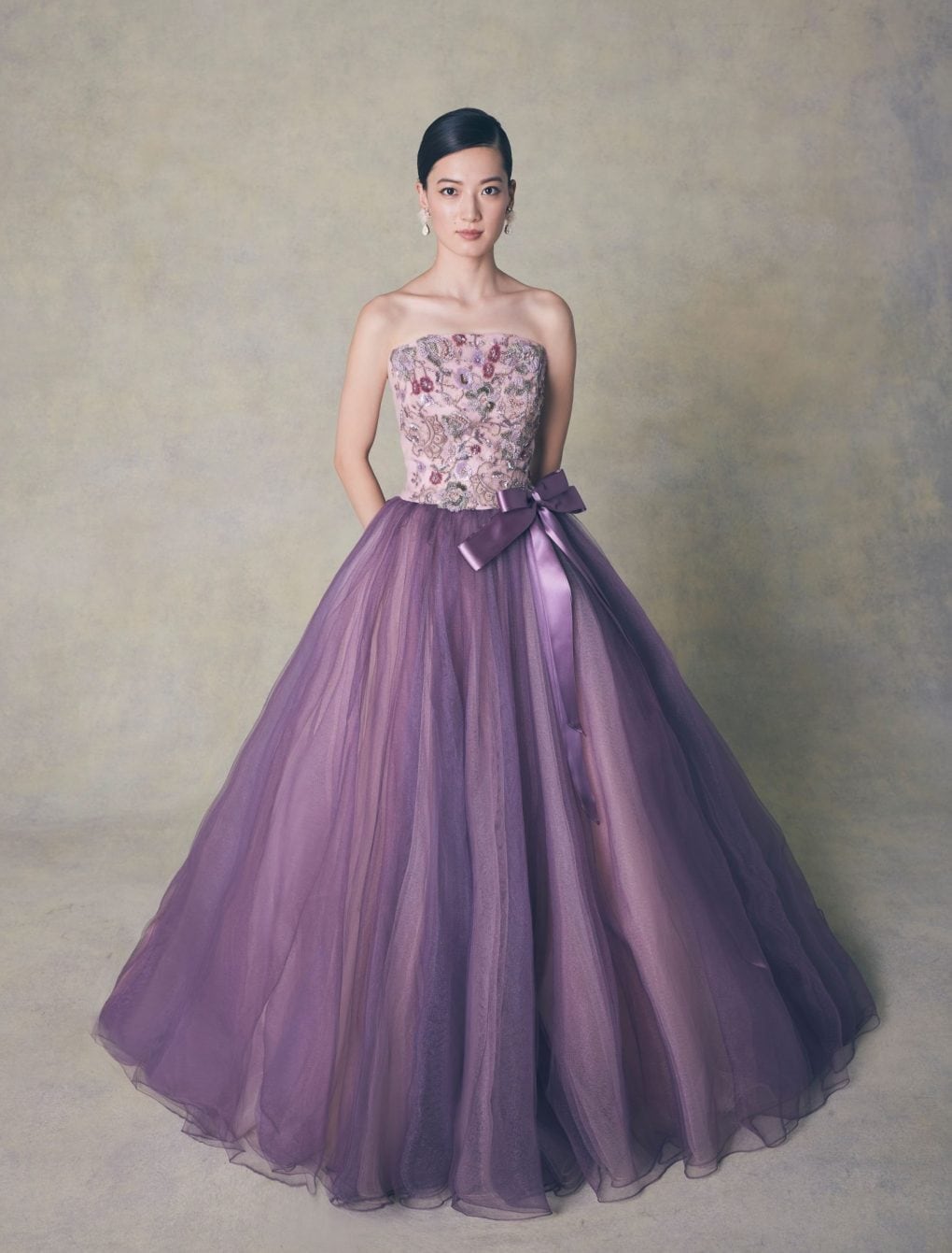 薄紫色オフショルダーカラードレス 新品未使用カラードレス パープル オフショルダー 紫 Aラインドレス