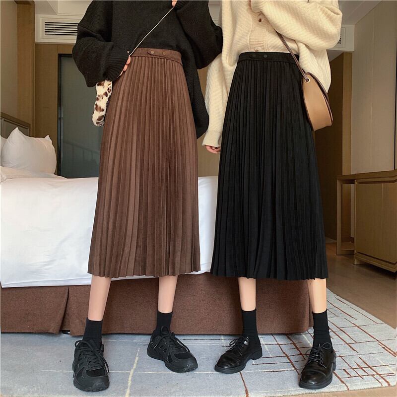 オータムウィンタースタンダードハイウェストプリーツスカート Aラインスプリング薄手 レトロ 春物 秋物 冬物 萌量不足47760445525