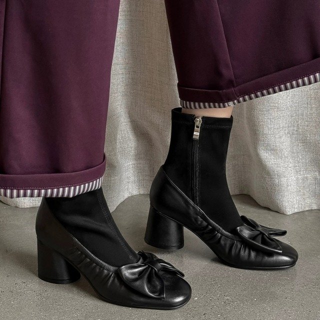 【34-40】Gather ribbon short boots　B1353