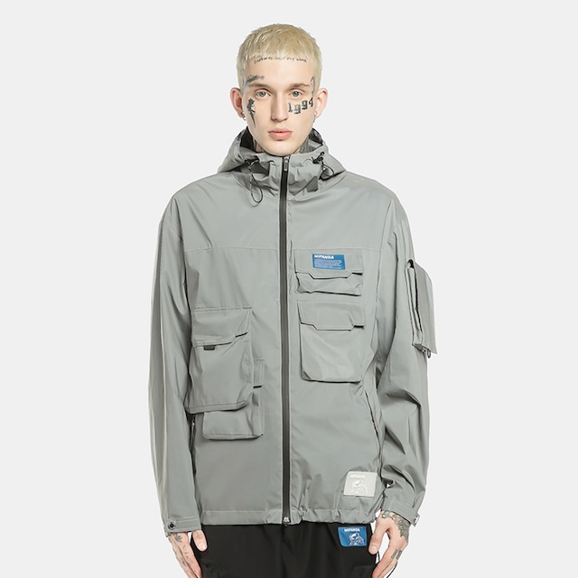 SALE 送料無料【HIPANDA ハイパンダ】メンズ ブルゾン MEN'S REFLECTIVE MATERIAL HOODED BLOUSON / GRAY