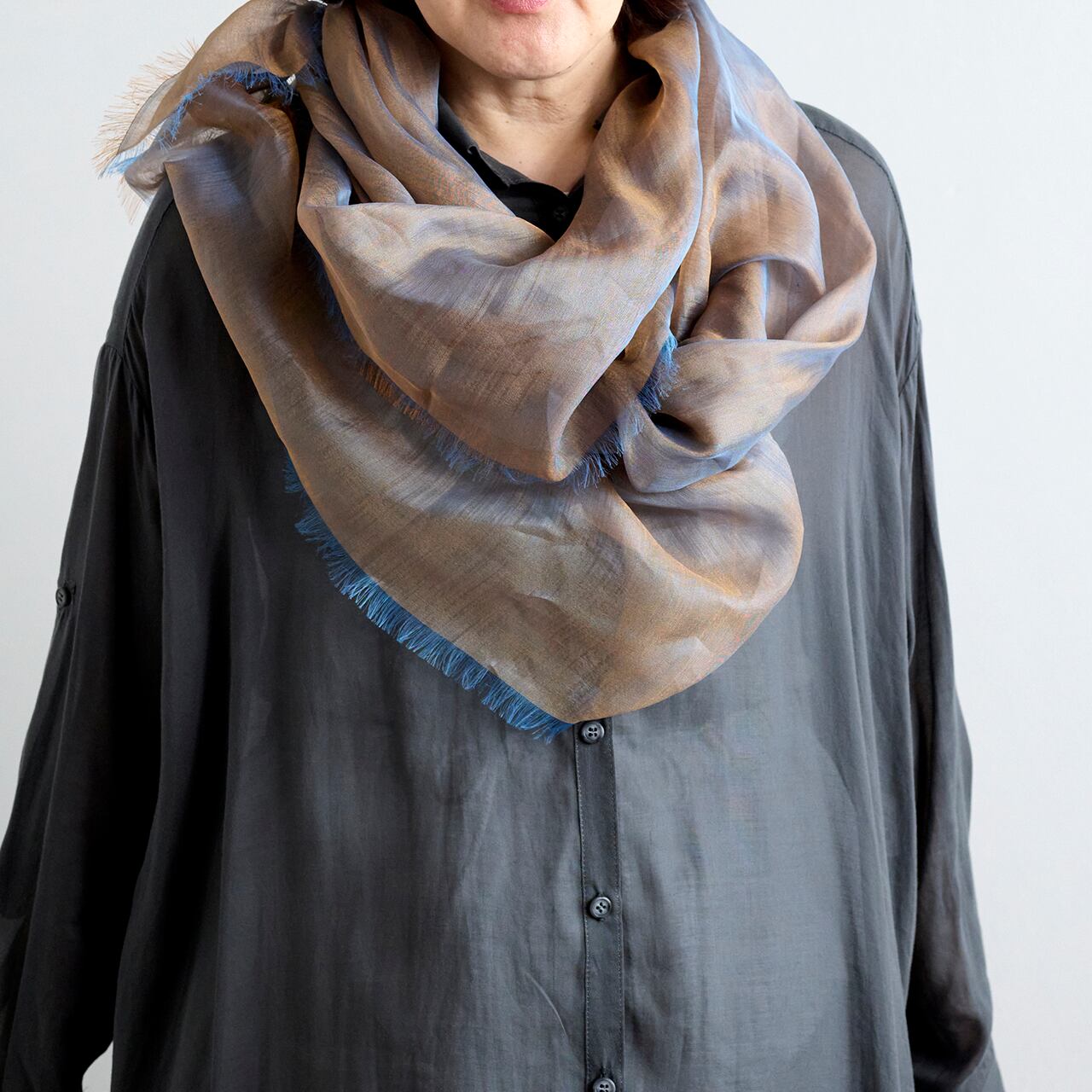 アソースメレ シルク ラミー グレージュ オレンジ ストール 新品