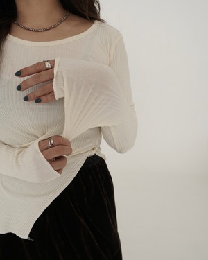 Ribbed Button Detail Long Sleeve Top ／White