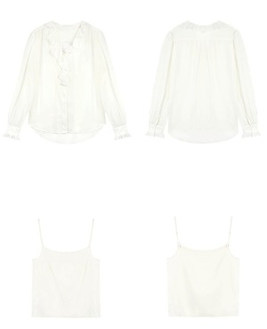V-neck Chiffon Shirt Camisole Set up【H00079】