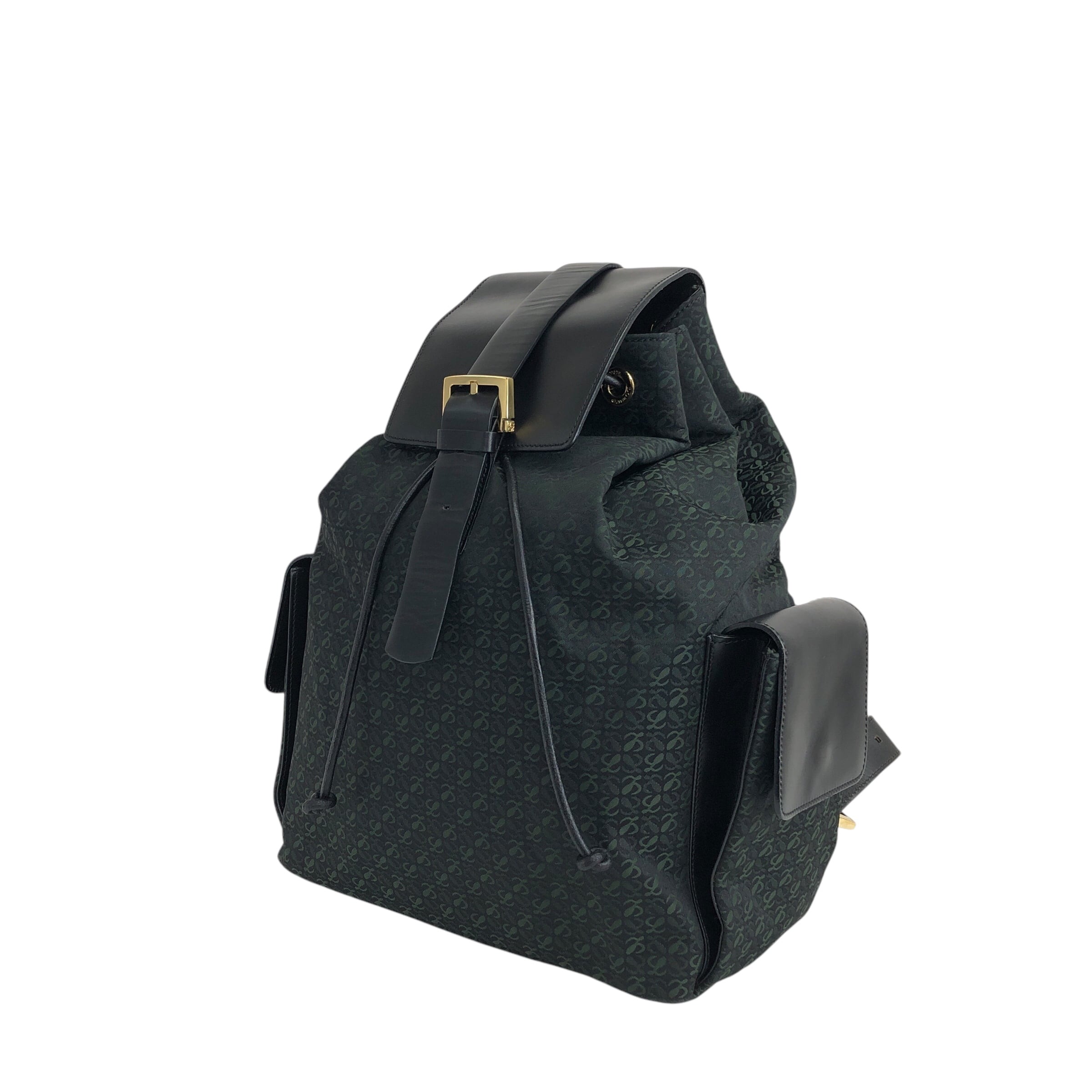 LOEWE ロエベ 総柄 バックパック グリーン ブラック ジャガード レザー