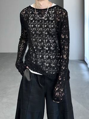 crochet mesh sheer pullover / black