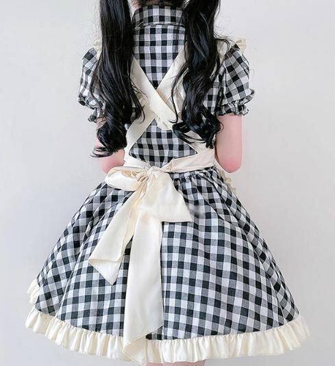 ゆめかわ♡全2カラー ギンガムチェック柄メイド服セット kos16☆ | PAY ID