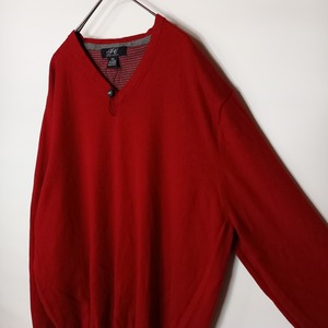 FOXCROFT　Vネック　ハイゲージ　カシミアニット　セーター　コットン　無地　薄手　レッド　XXL