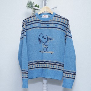 70's Arrow Character Acrylic Knit Sweater Light Blue