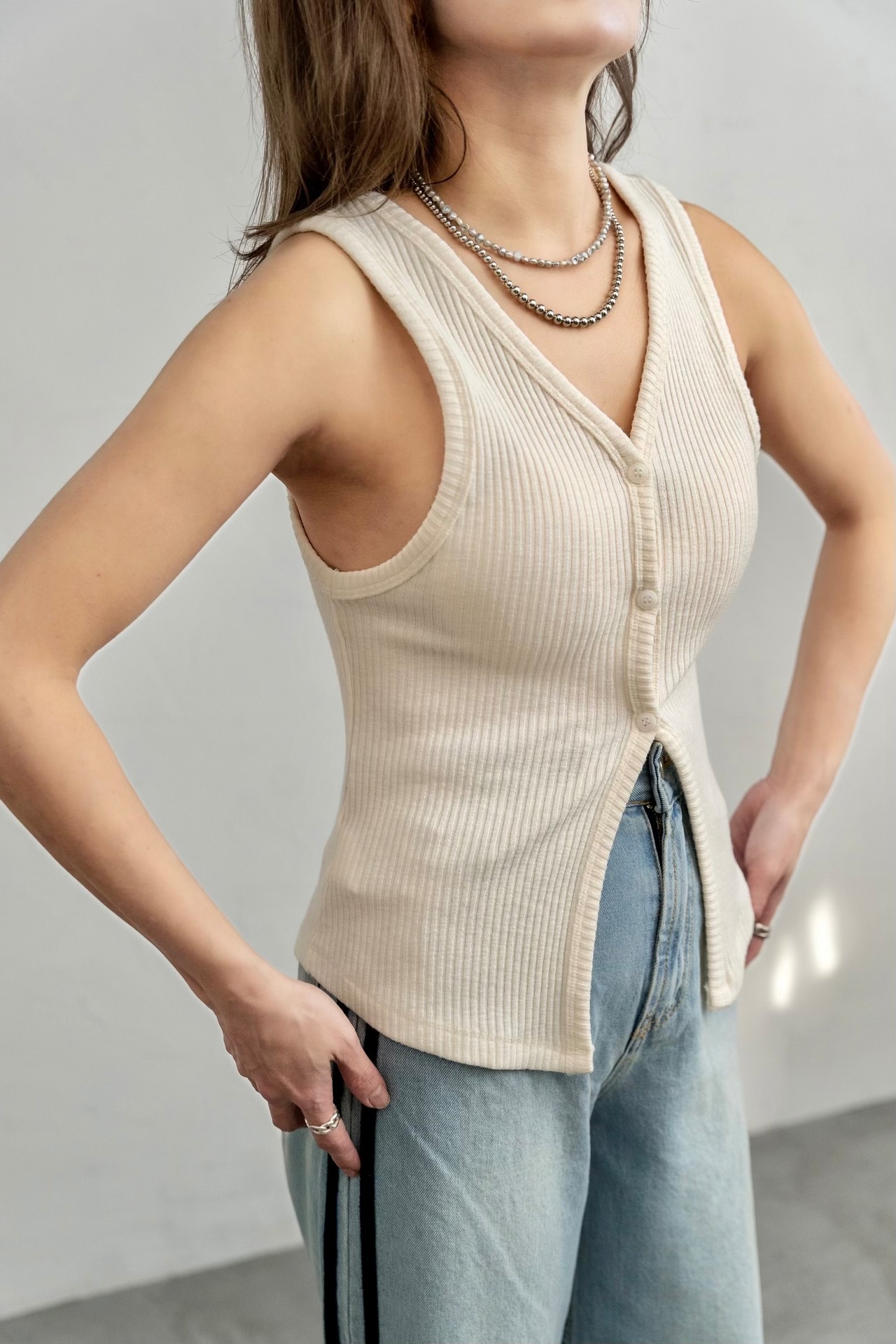 Ribbed multiway strwtch tank/Offwhite
