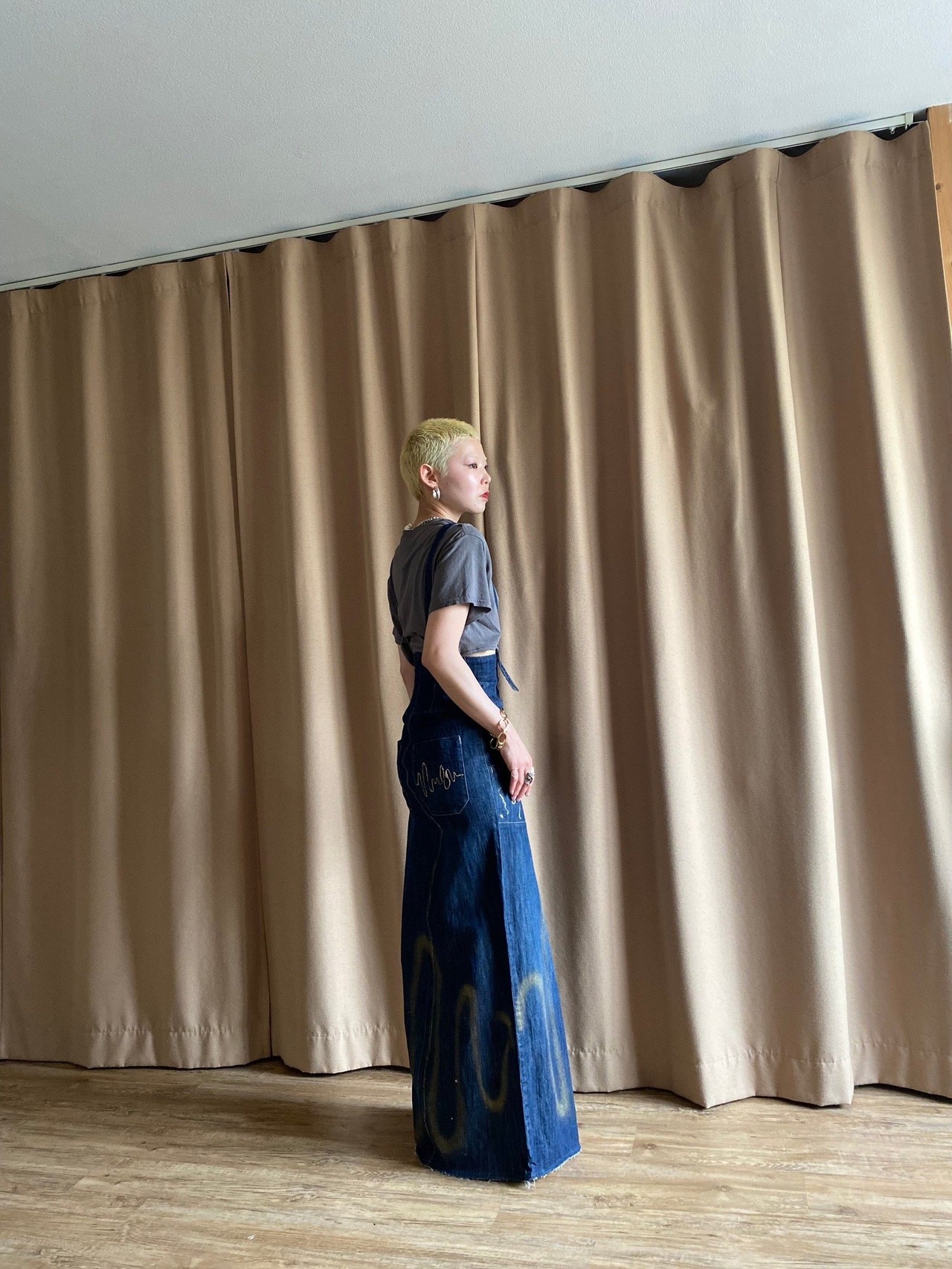 gold paint design remake denim skirt-4194-6